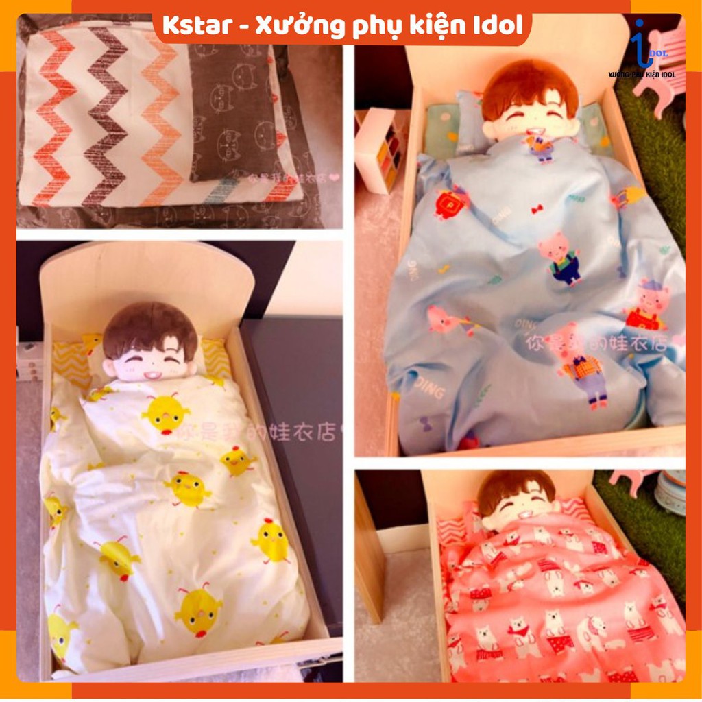 Combo Gra + Chăn + 2 gối 2 mặt dành cho doll 15cm 20cm 22cm