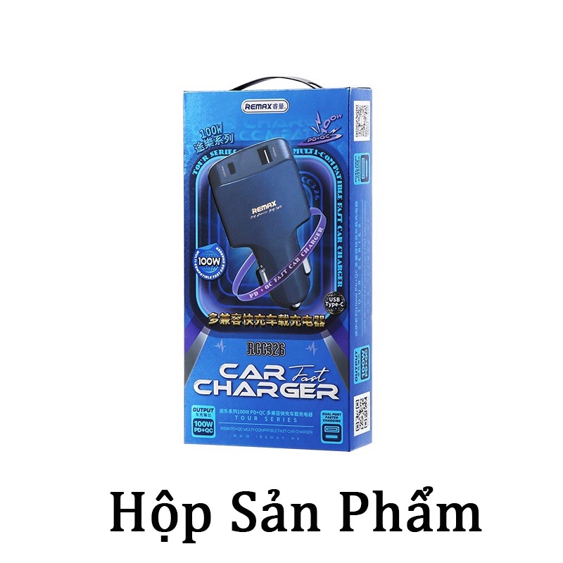 Củ cốc tẩu sạc nhanh oto xe hơi 2 cổng chuẩn PD và QC3.0 100W RCC 326 USB và Type C ô tô có thể sạc cả máy tính, laptop.