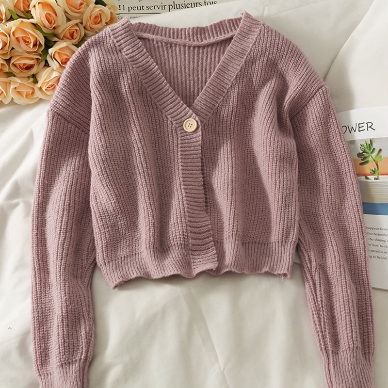 Áo cardigan Dệt Kim Tay Dài Cổ Chữ V Phong Cách Thời Trang Thu Đông Hàn Quốc Mới