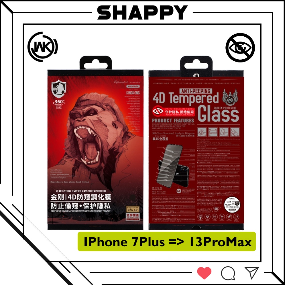 Kính Cường Lực KingKong Chống Nhìn Trộm - Cường Lực Chống Nhìn Trộm IPhone 7/8/Plus/X/XR/XsMax/11/12/13/Pro/Max [Shappy]