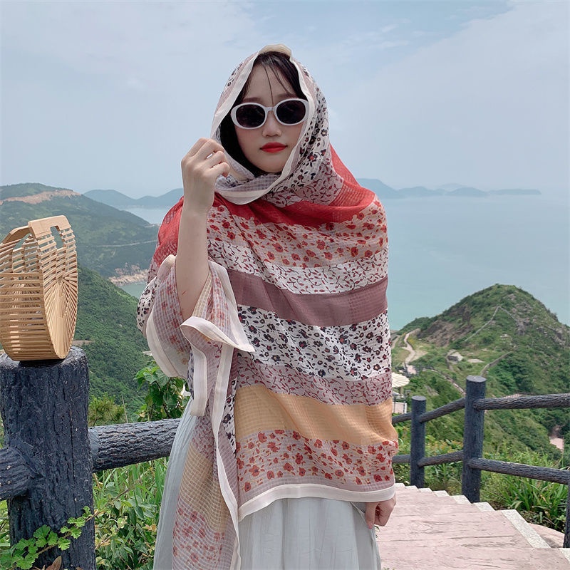 Khăn Choàng Vải Lụa Thời Trang Xuân Hè Phong Cách Dân Tộc Hàn Quốc