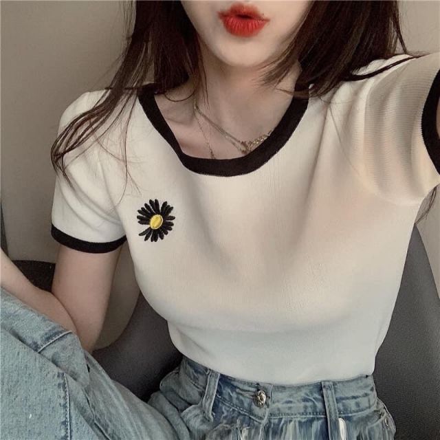 Áo kiểu bozip thêu bông CÚC 1 BÊN