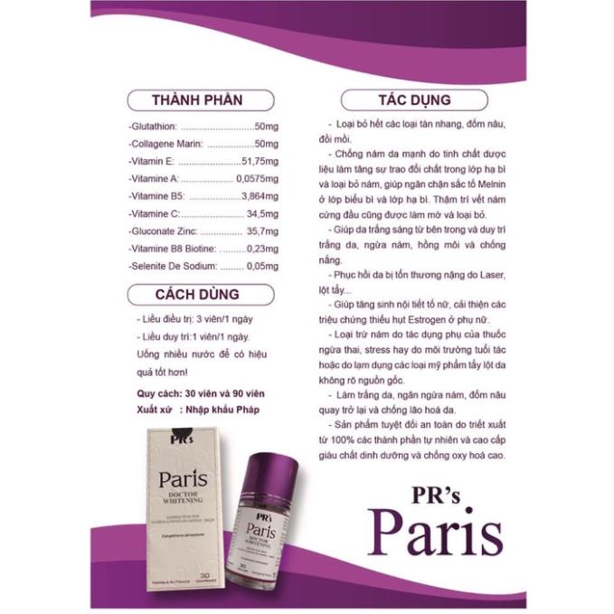 Viên uống  nám Paris Doctor Whitening chống nắng, đẹp da, giảm thâm nám của Pháp