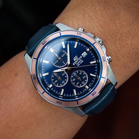 ĐỒNG HỒ NAM CASIO EDIFICE EFR-526L-2AVUDF chính hãng , chống nước độ sâu 100m , Mặt xanh viền vàng , bảo hành 12 tháng