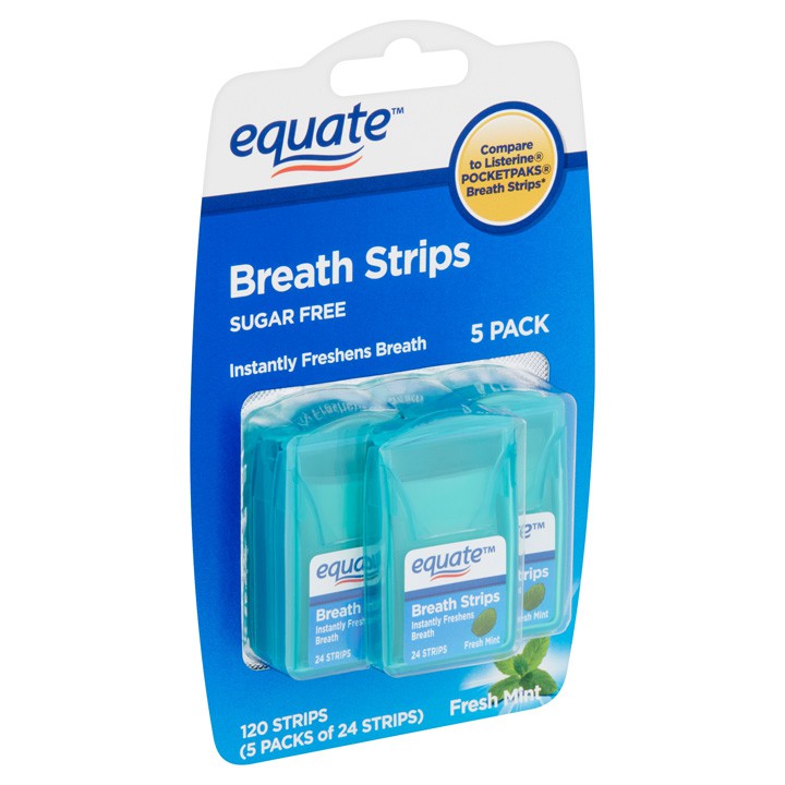 Vỉ ngậm Equate Sugar Free Fresh Mint Breath Strips (5 x 24)