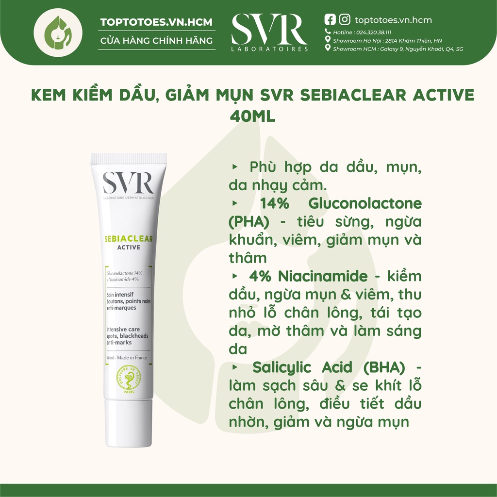 Kem kiềm dầu, giảm mụn SVR Sebiaclear Active 40ml