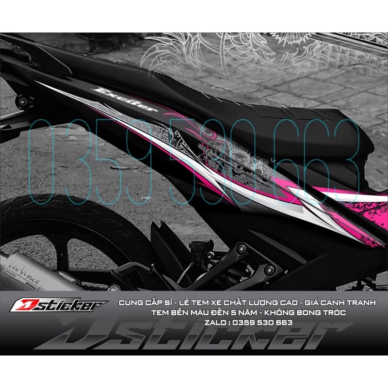 Tem rời Exciter 150 xe đen - Mẫu Dragon rồng hồng