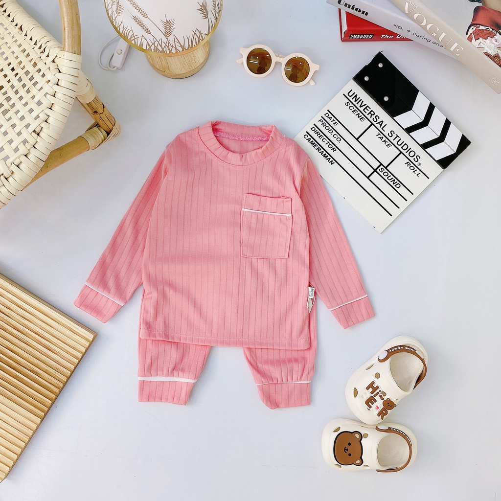 Bộ dài tay thu đông cao cấp cho bé trai bé gái sơ sinh 6-16kg, vải len tăm xuất xịn nhiều màu xinh - BO81