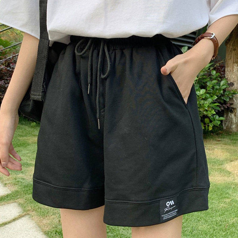 quần short nam nữ cạp chun vải nỉ da cá đính logo, quần sooc đùi ống rộng unisex mặc hè thoải mái