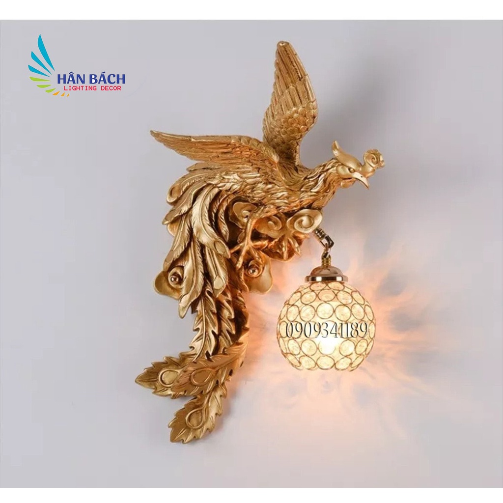 Bộ đèn led gắn tường hình con Rồng Phượng pha lê trang trí treo tường lối đi cầu thang phòng ngủ  phòng khách