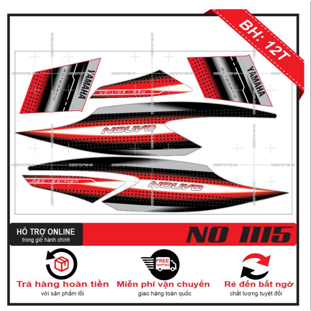 TEM XE NOUVO 2 MẪU ZIN ĐỎ BẠC -- SHIN DECAL 2