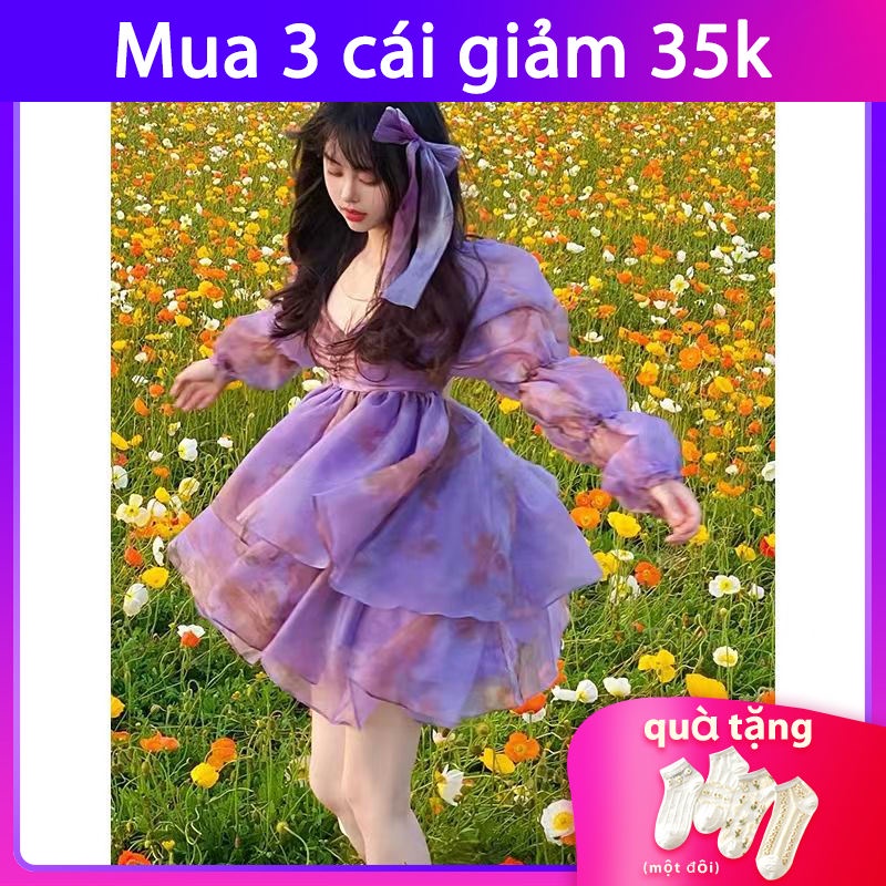 Đầm Công Chúa Tay Dài Dáng Ôm Phong Cách Pháp Thời Trang Mùa Hè Xinh Xắn Cho Nữ