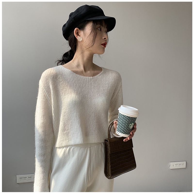Xiaozhainv Áo sweater croptop dài tay dáng rộng thời trang Hàn Quốc cho nữ
