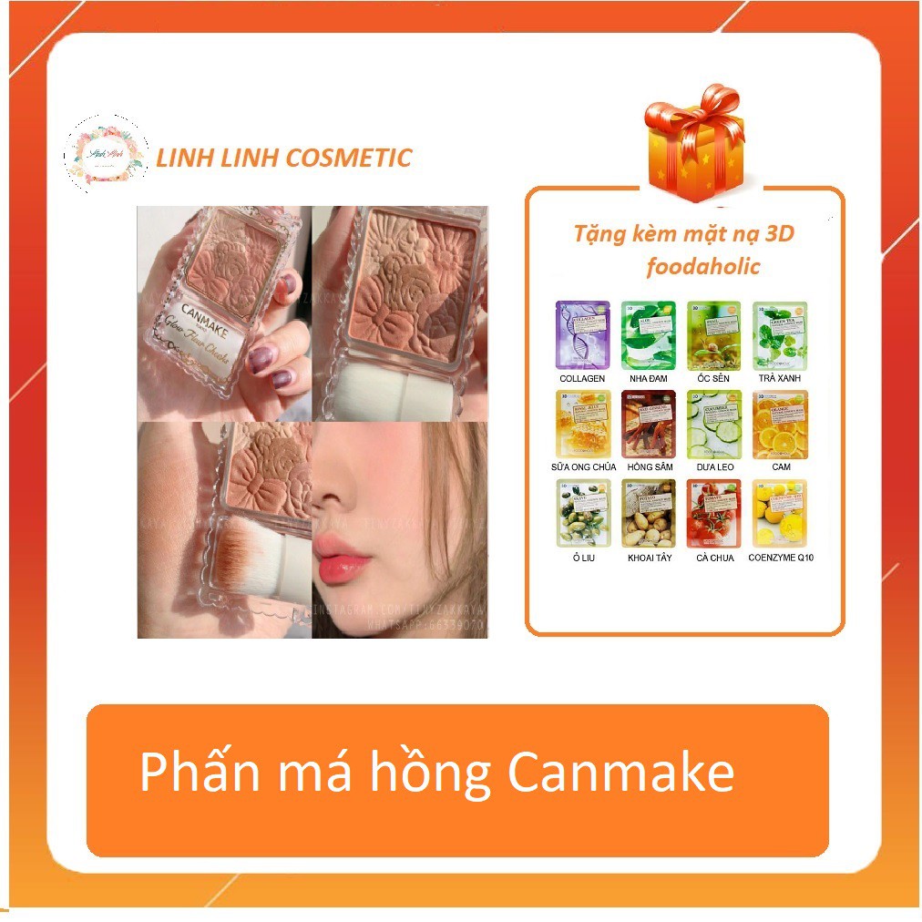 (tặng kèm mặt nạ 3D) - tone 10 nâu đỏ - Phấn má hồng Canmake Glow Fleur Cheeks