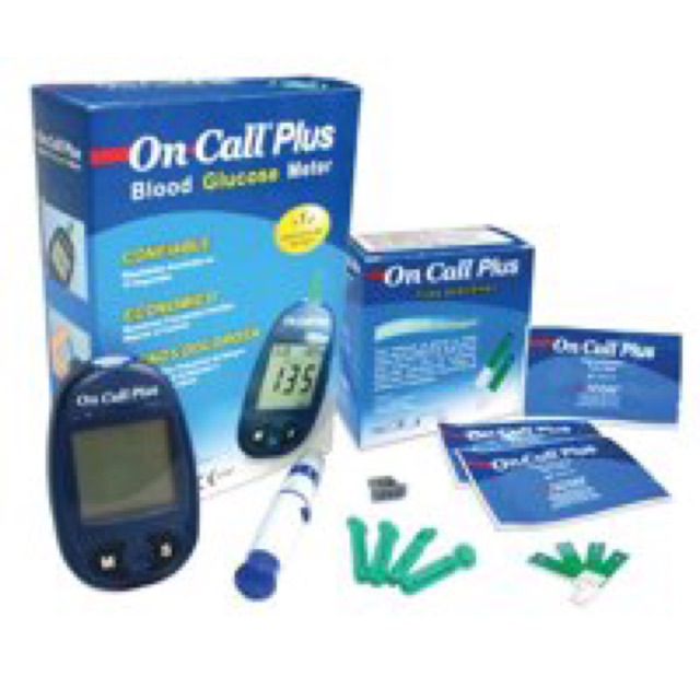 Máy thử tiểu đường oncall plus ( tăng kèm 1hop que 25 chiếc + 1hop kim lấy máu)