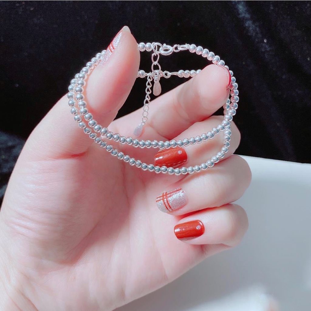 Lắc Tay Bạc Ta Cao Cấp CaoBac Silver Chuỗi Bi Đơn Giản, Cá TÍnh Cho Nữ