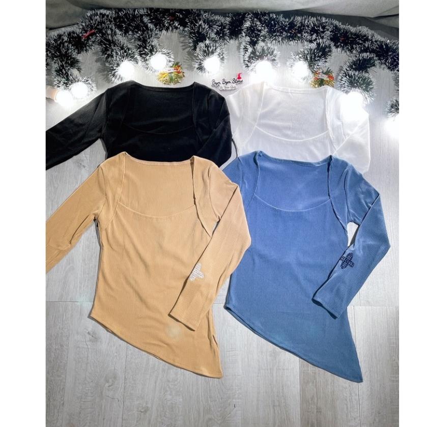 Áo Len Tăm Cổ Vuông Tà Xéo, Áo Len Nữ Dài Tay Thu Đông | BigBuy360 - bigbuy360.vn