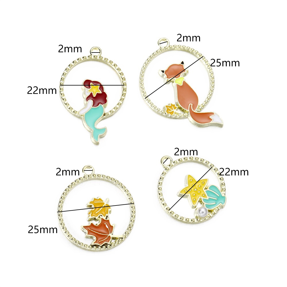 Set 10 mặt dây chuyền St.kunkka bằng hợp kim hình tròn họa tiết lá phong và sao biển dùng làm móc khóa/ khuyên tai