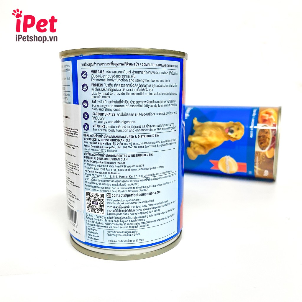 Thức Ăn Cho Chó - Pate Lon SmartHeart Vị Bò &amp; Gan Cho Chó Lớn 400g - iPet Shop