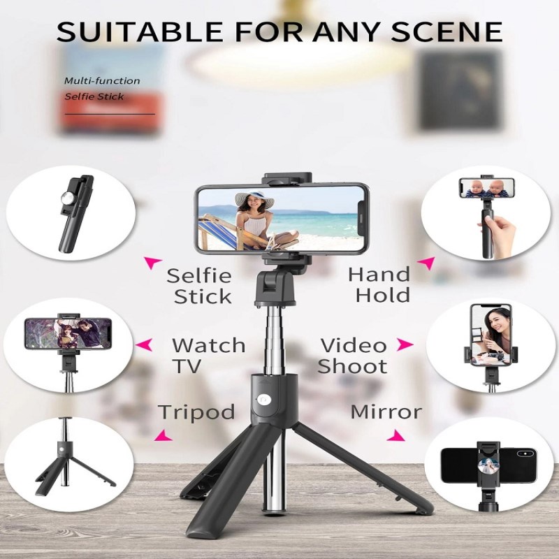 Tripod - Phụ kiện gậy chụp ảnh tự sướng 3 chân Bluetooth K10 có gương, có remote