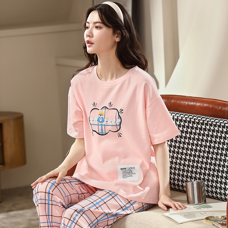 Bộ Đồ Ngủ Cotton Ngắn Tay Đáng Yêu Cho Nữ