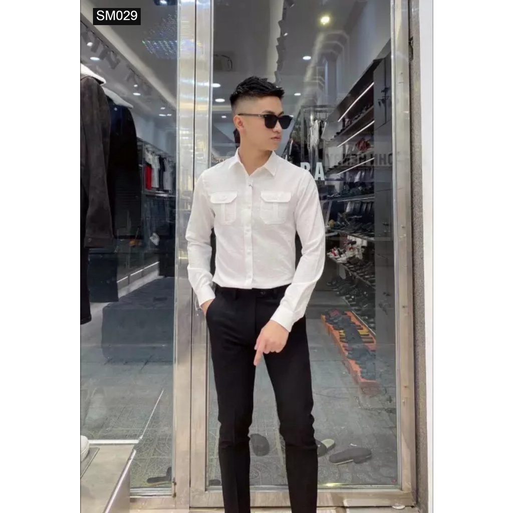 Sơ Mi Đũi Nam Tay Dài Túi Hộp 2 Màu Trắng Đen Phom Cực Đẹp Hàng Cao Cấp SM029