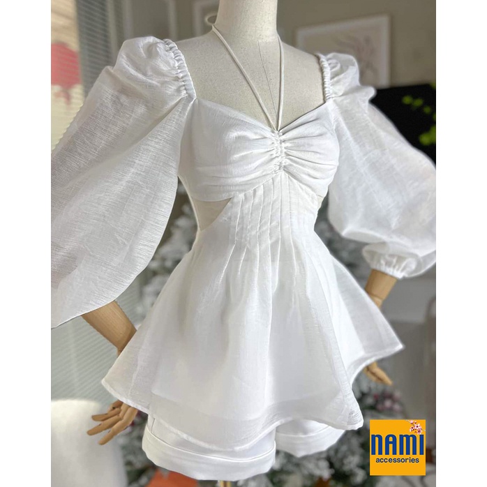 Set Áo Tơ Peplum Tay Phồng Kèm Quần Short Tiểu Thơ Duyên Dáng - ATNU022