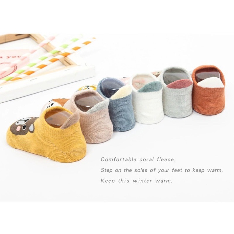 Tất cho trẻ sơ sinh Kid Socks chống trượt hoạ tiết hoạt hình set 6 đôi