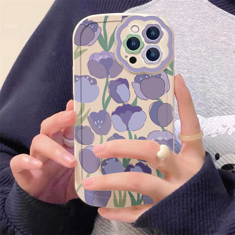 Ốp Điện Thoại Silicon Mềm Hình Hoa Tulip Tím Cho IPhone 12 13 11 Pro Max X Xs Max Xr 7 8 Plus