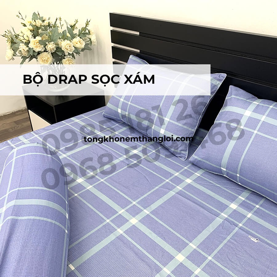 [Ảnh Thật] Sọc Xám - Bộ Drap Cotton 4 món Thắng Lợi Chính Hãng