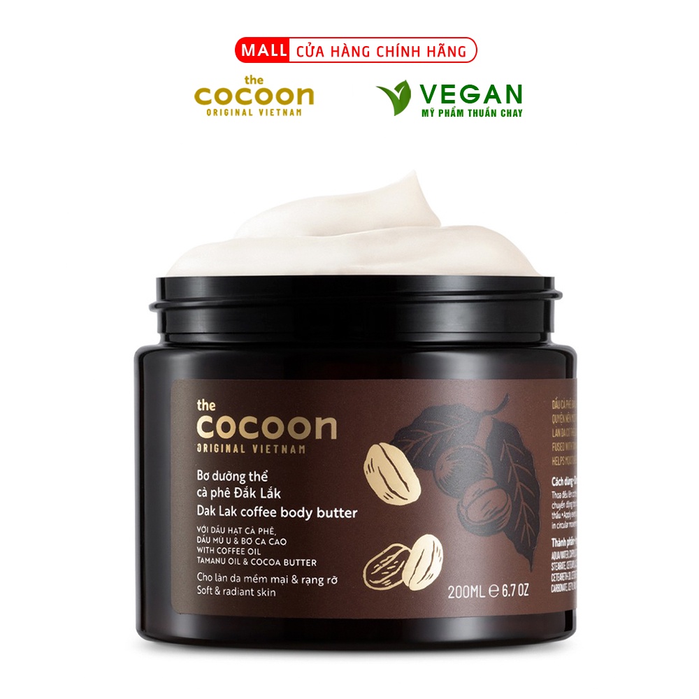 Bơ dưỡng thể cà phê đắk lắk cocoon 200ml thuần chay