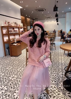 Váy tutu mix len hồngg