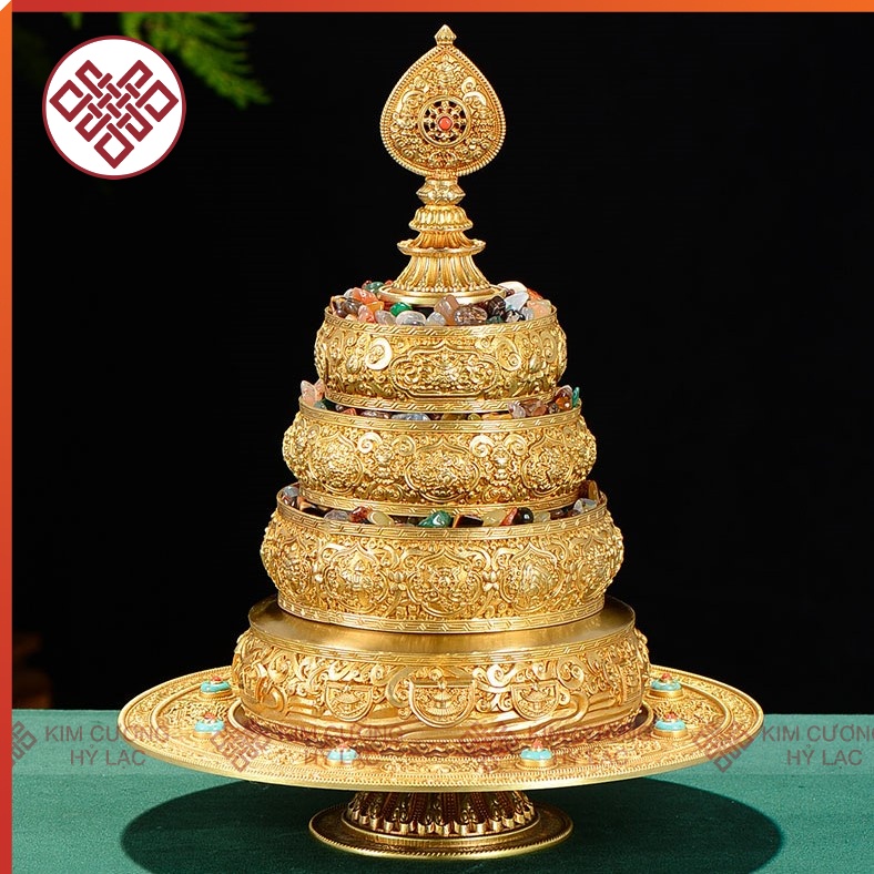 Tháp Mandala  Mật Tông  Đồng Cẩn Đá Cao Cấp 24Cm