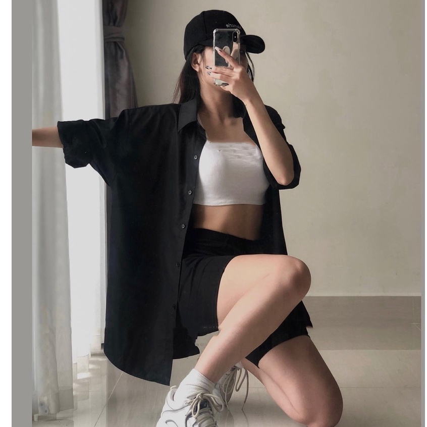 Set sơ mi 3 món xanh lá quần legging đùi BN280