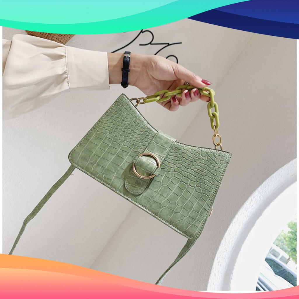 Túi xách nữ đeo chéo sang trọng vân da cá sấu cao cấp phối xích trẻ trung TX25 túi đeo vai T.xách Chip Xinh