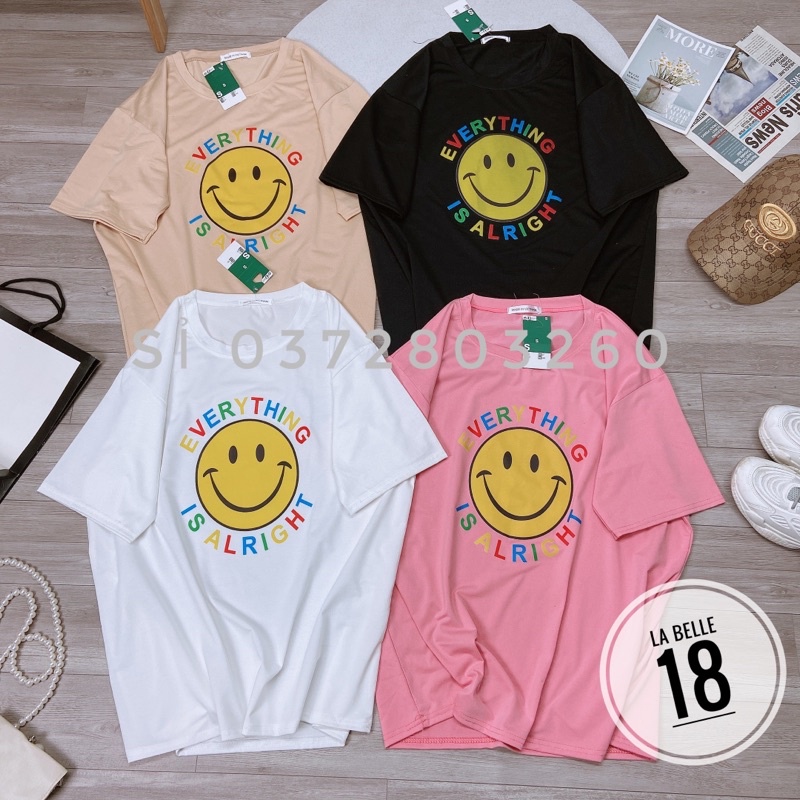 Áo phông dáng thụng mặt cười form rộng tay lỡ Áo thun cộc tay ngắn cotton