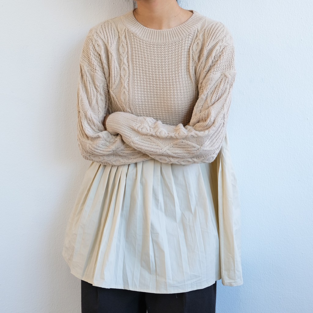 [gwilee] half knit pleated blouse - áo len phối kiểu Hàn Quốc | BigBuy360 - bigbuy360.vn