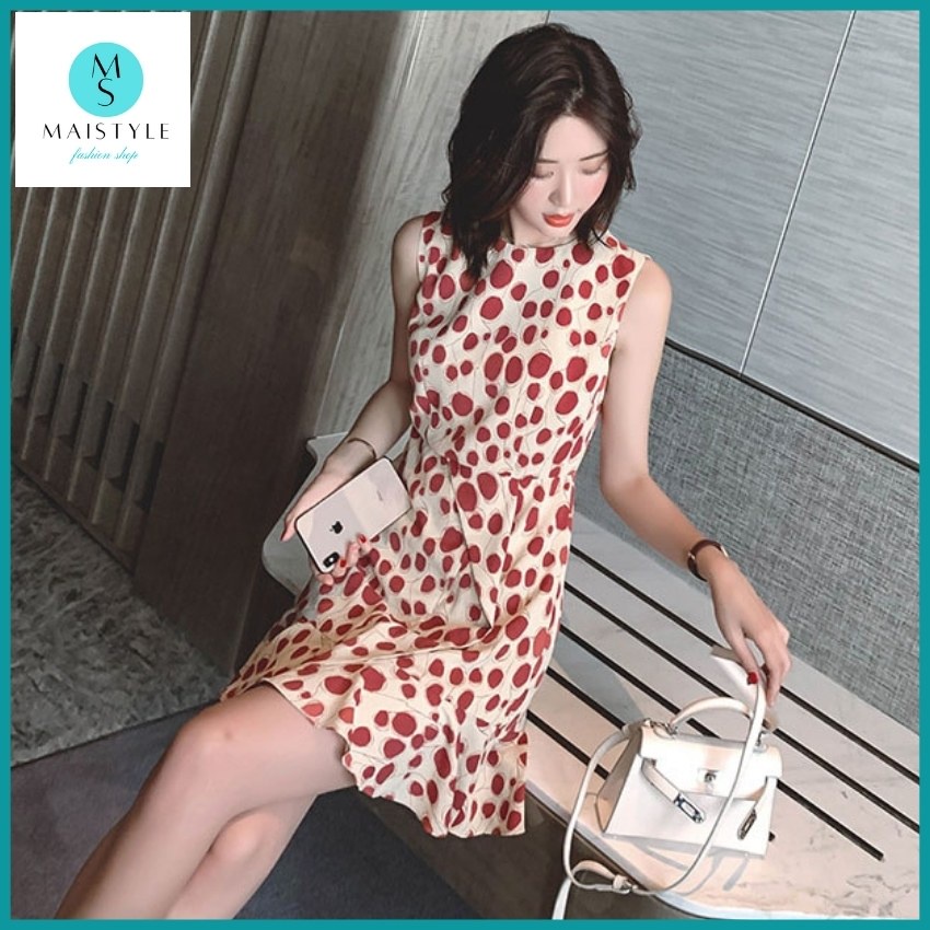 Đầm hoa nhí MAISTYLE váy nữ xinh thiết kế đẹp cao cấp đi chơi tết Đầm xòe linen sát nách trẻ trung cổ tròn MY1107 | BigBuy360 - bigbuy360.vn