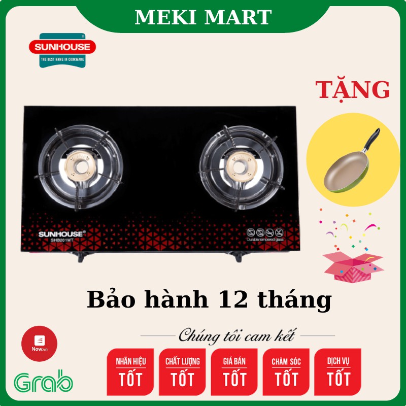 Bếp gas đôi mặt kính SUNHOUSE SHB201MT + Tặng thêm chảo trơn Sunhouse 18cm