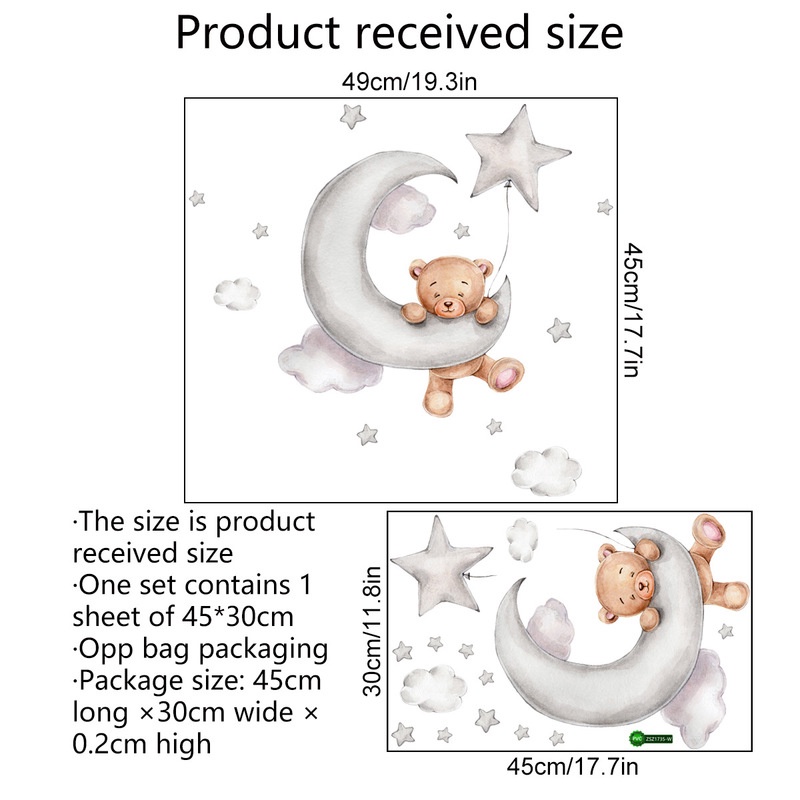 1 Giấy Dán Tường PVC Họa Tiết Hoạt Hình Đáng Yêu Trang Trí Phòng Ngủ Cho Bé Trai Bé Gái