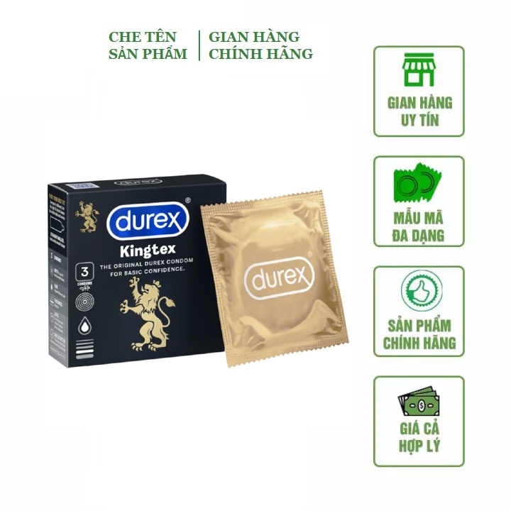 Bao cao su nhiều gel bôi trơn Durex Kingtex - Chính hãng - hộp 3 bao