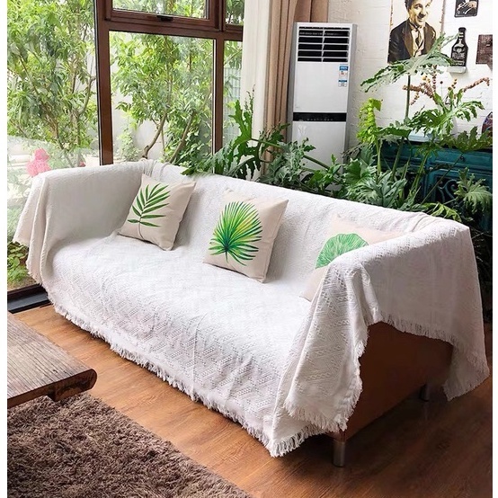 KHĂN PHỦ SOFA VINTAGE MÀU TRẮNG 130x180cm, CHĂN ĐẮP ĐA NĂNG