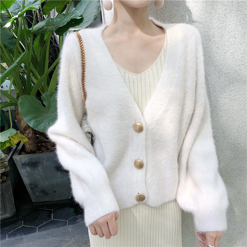 Áo khoác Cardigan dệt kim cổ chữ V form rộng phong cách Hàn Quốc | BigBuy360 - bigbuy360.vn