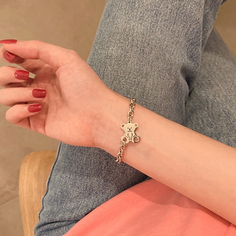 Vòng Tay Thép Titan Mặt Gấu Hoạt Hình Độc Đáo Thời Trang