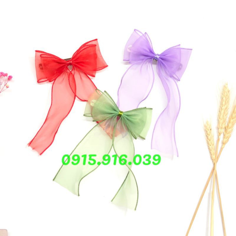 Kẹp Tóc Nơ Lượn Sóng Chất Voan, Kẹp tóc nơ tiểu thư dài xinh đẹp và sang chảnh