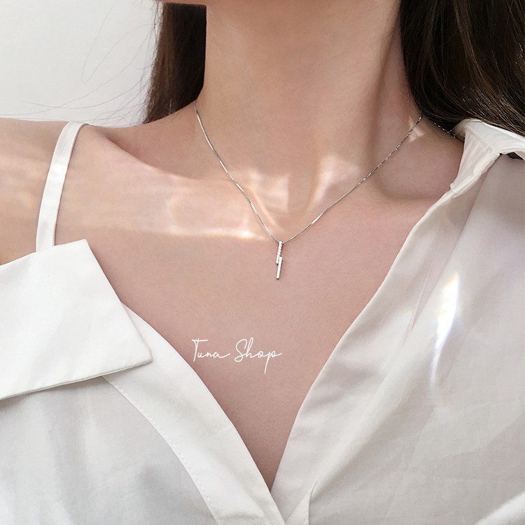 Dây chuyền Bạc mặt đính đá tia sét TUNA SILVER,  Vòng cổ Bạc nữ cá tính 𝐀̉𝐧𝐡 + 𝐕𝐢𝐝𝐞𝐨 𝐭𝐡𝐚̣̂𝐭 𝐂𝐚𝐦 𝐤𝐞̂́𝐭 𝐜𝐡𝐮𝐚̂̉𝐧 𝐁𝐚̣𝐜