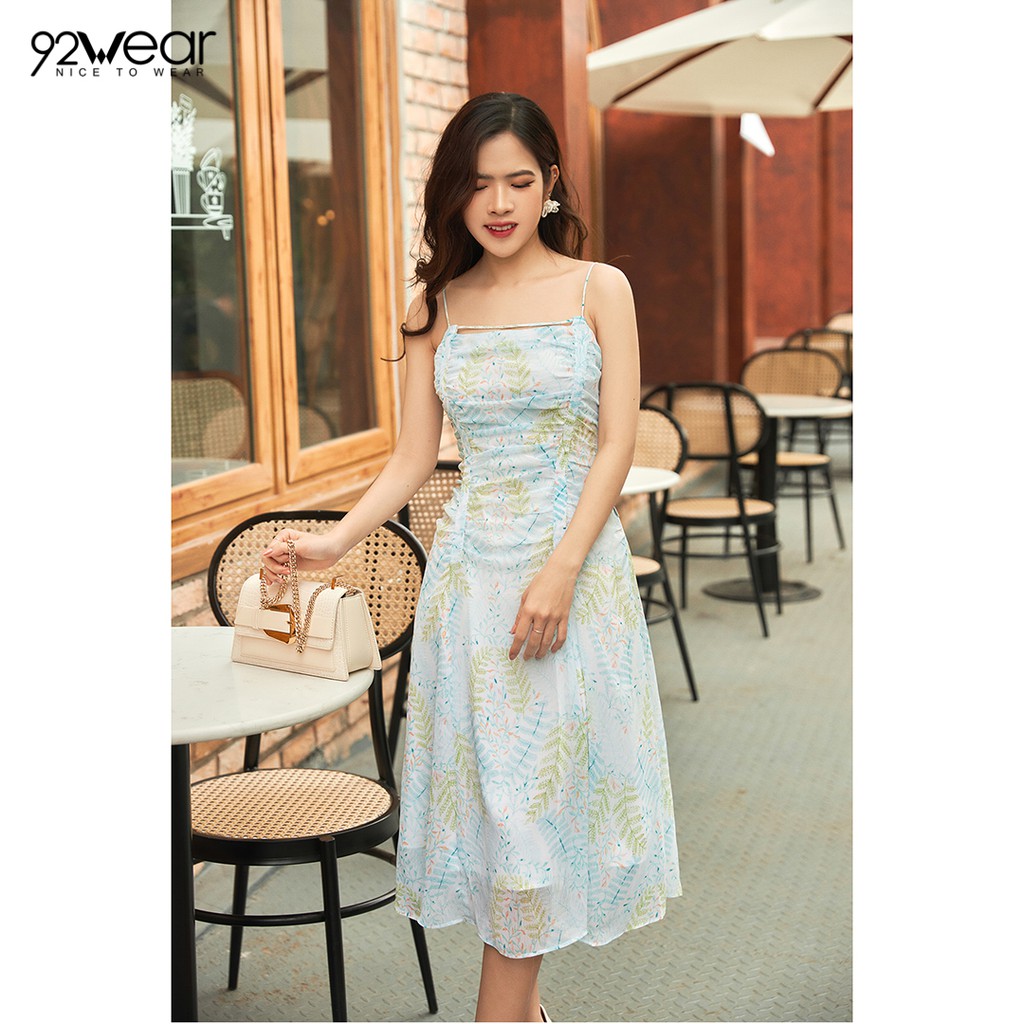 Đầm váy nữ 2 dây dự tiệc 92WEAR đủ màu, đủ size, thiết kế rút nhún thân thanh lịch sang trọng DEW0849