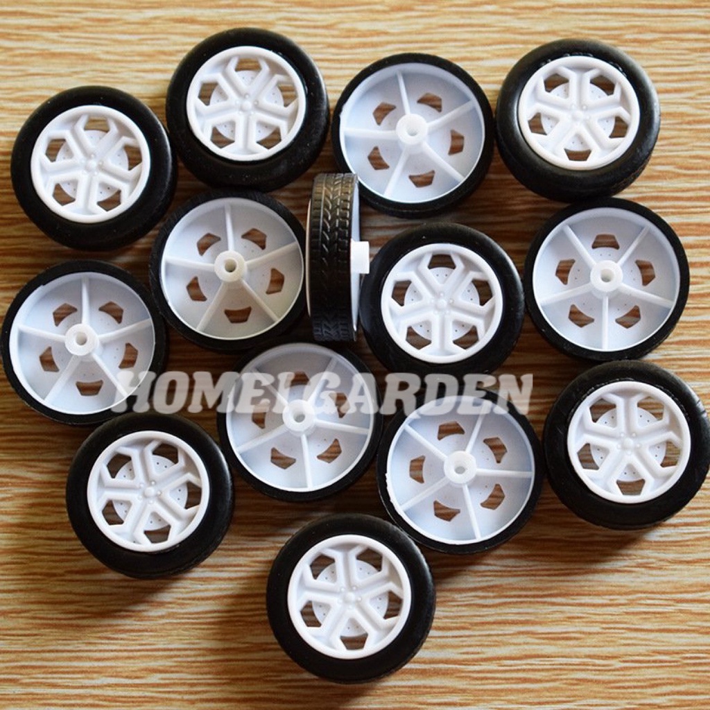 4 bánh xe cao su mini đường kính 26mm kèm 2 truc dài 100mm DIY mô hình - HM0050