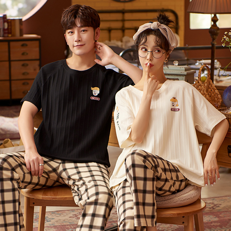 Bộ Đồ Ngủ Tay Ngắn Dáng Rộng Vải Cotton Mỏng Kiểu Hàn Quốc Thời Trang Mùa Hè Cho Các Cặp Đôi