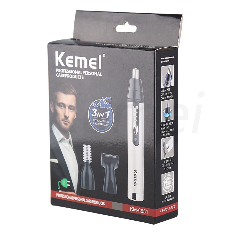 Máy tỉa lông mũi Kemei KM-6651 2021 3 trong 1 có thể sạc lại tiện dụng cho nam